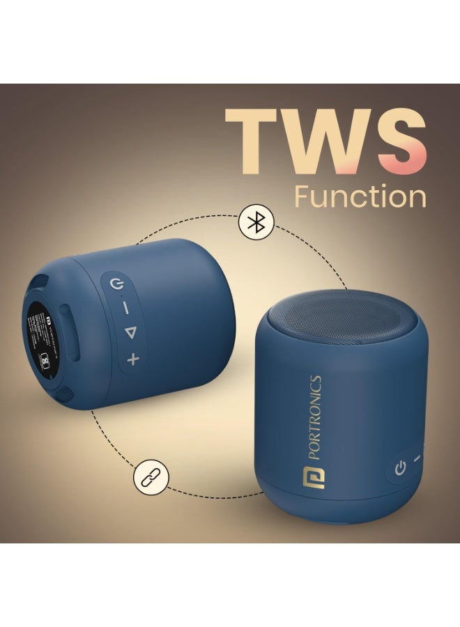 بورترونيكس Portronics SoundDrum 1 12W TWS Portable Bluetooth Speaker with Powerful Bass, Bluetooth 5.3V, 360° Surround Sound, USB Drive in, Type C Fast Charging(Blue) - Image 5